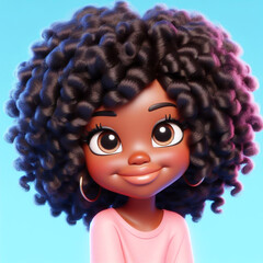 3D afro american beautiful girl cartoon. AI generated