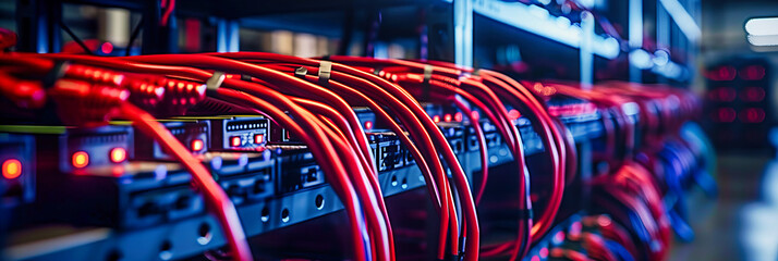 Fototapeta premium Networking Technology and Cables, Server Room Infrastructure, Communication and Digital Connectivity