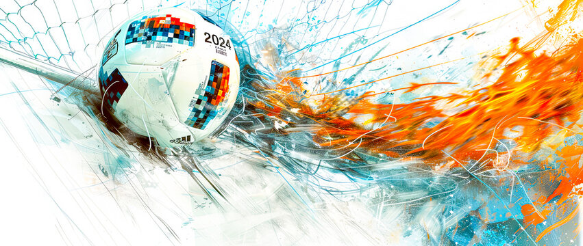 EM 2024 Soccer Football Fever Abstract Artistic Explosion with Ball Wallpaper Poster brainstorming Card Magazine