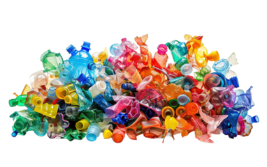 Plastic waste for recycling isolated on white or transparent background