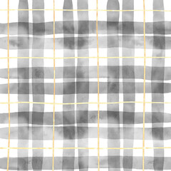 Gold Black Plaid Gingham Check Hand Drawn Background Overlay