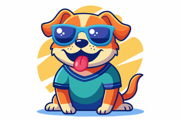 A playful and adorable vector illustration of a Dog wearing oversized sunglasses and a cool t-shirt