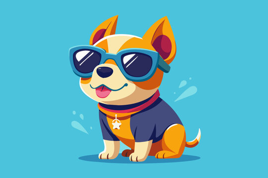 A playful and adorable vector illustration of a Dog wearing oversized sunglasses and a cool t-shirt