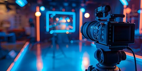 Capturing Media Technology: Digital Camera Recording an Interview in a TV Studio. Concept Digital Camera, Interview, TV Studio, Media Technology, Recording - obrazy, fototapety, plakaty