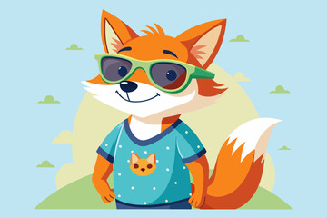 A playful and adorable vector illustration of a fox wearing oversized sunglasses and a cool t-shirt
