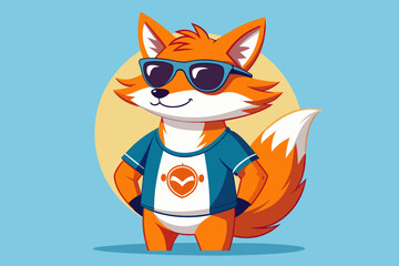 A playful and adorable vector illustration of a fox wearing oversized sunglasses and a cool t-shirt