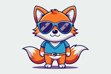 A playful and adorable vector illustration of a fox wearing oversized sunglasses and a cool t-shirt