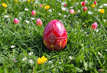 Easter decorated egg on meadow - 769085310