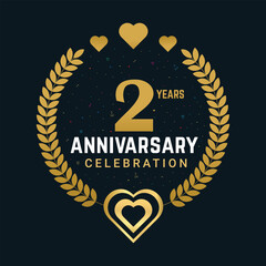 Fototapeta premium 2 Years Anniversary celebrating golden color Anniversary celebration vector design.