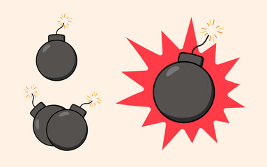 bomb with burning wick, vector illustration