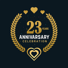 Fototapeta premium 23 Years anniversary celebration vector design, celebrating luxurious golden color numbers and element 25 years anniversary design. 