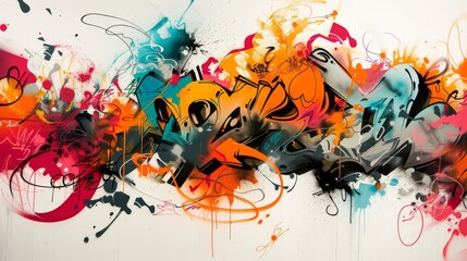 Colorful graffiti on a white wall. Multicolored background