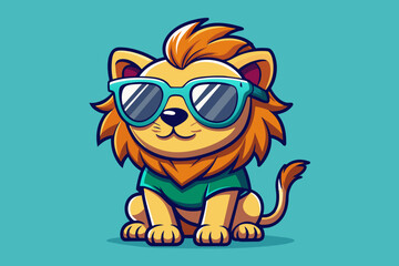 A playful and adorable vector illustration of a lion wearing oversized sunglasses and a cool t-shirt