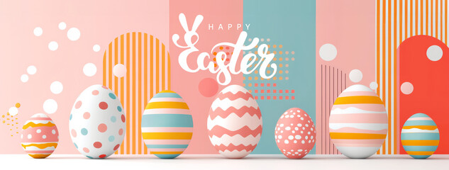 Delightful Easter-themed illustration featuring adorable bunny-shaped eggs in a pastel-colored setting, perfect for holiday greetings and family-friendly content.
