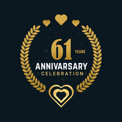 61 Years Anniversary celebration vector design, celebrating golden color numbers and elements 61 years Anniversary design.