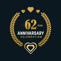 Fototapeta premium 62 Years anniversary celebration vector design, celebrating luxurious golden color numbers and elements 62 years anniversary design.