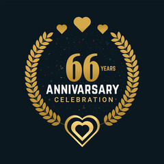 66 Years Anniversary celebration vector design, celebrating golden color numbers and elements 66 years Anniversary design. 