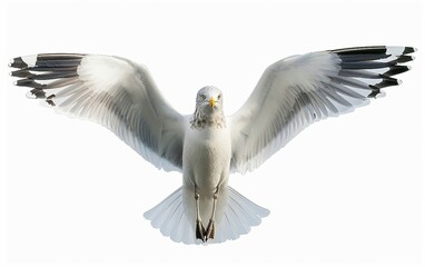 Obraz premium Seagull Soaring with Wings Spread Isolated on White Background.