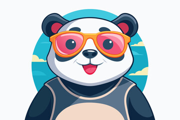 A playful and adorable vector illustration of a panda wearing oversized sunglasses and a cool t-shirt