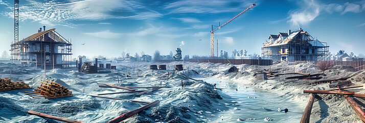 Post-Apocalyptic City and Water Reflection, Concept of Disaster and Destruction in Urban Landscape
