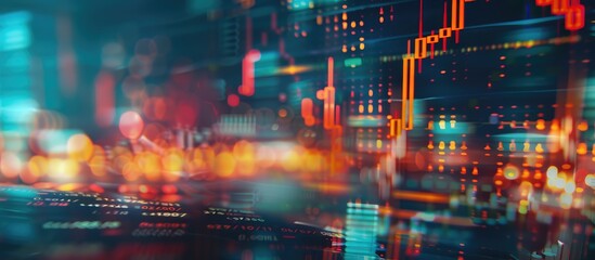 Fototapeta premium Financial graph and table on computer background in multi exposure. Concept of global markets.