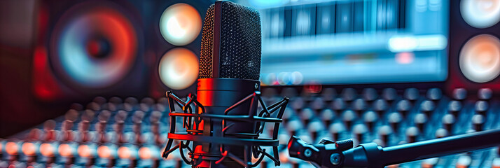 Professional Audio Studio, Microphone Setup, Music Production and Broadcasting Concept
