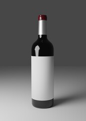 Mockup image. Clean wine bottle red cap isolated on white background. 3d empty liquor bottle illustration.