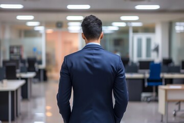Fototapeta premium a businessman's back view in the office, a businessman in the office closeup, a businessman's back view, a man with suit closeup, businessman with suits closeup
