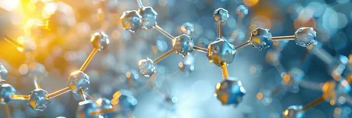 Selective focus of 3D rendering of carbon molecular structure model background for science, technology and research in sports or medical industries. - obrazy, fototapety, plakaty