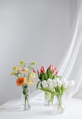 Bright Romantic Flower Interior. White copy space background