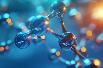 Selective focus of 3D rendering of carbon molecular structure model background for science, technology and research in sports or medical industries. - obrazy, fototapety, plakaty