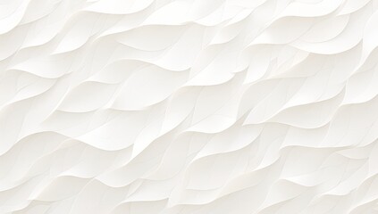 A white wall with a textured surface made of overlapping organic shapes, resembling the texture and form of ruffles or feathers. 