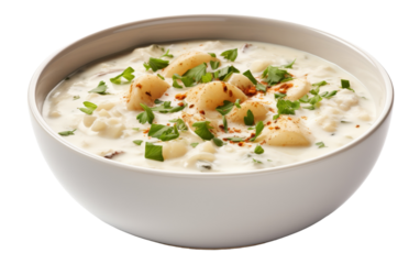 A delectable bowl of soup filled with juicy scallops and fresh green onions