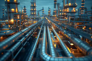 Fototapeta na wymiar 3D rendering of a modern oil and gas production plant with large pipes.