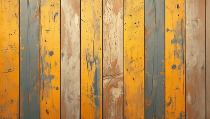 flat lay of wood slats in yellow and grey colors, with visible cracks