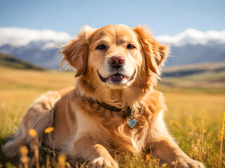 A Golden Retriever dog's charming smile in crisp the natural background
