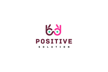Template positive logo design solution with eyes and sign OK