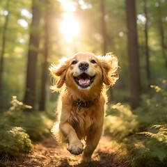 A Golden Retriever dog's charming smile in crisp the natural background