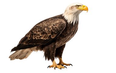 Obraz premium A powerful bald eagle striking a regal pose against a stark white background