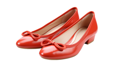 A vibrant pair of red shoes adorned with elegant bows