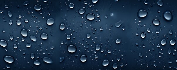 water droplets on all navy blue matte background with copy space and blank pattern for text or photo backgrdrop - obrazy, fototapety, plakaty