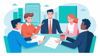A group of business professionals sitting around a conference table with a lawyer standing in front of a whiteboard discussing contract terms.