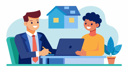 Obraz premium Two individuals one dressed in professional attire and the other in casual clothing sit across from each other at a desk. The lawyer holds a