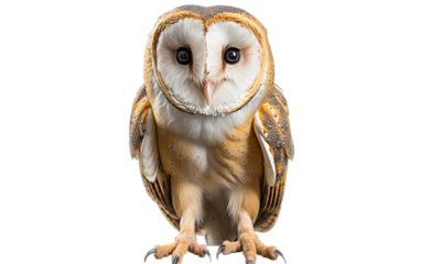 Majestic owl perched gracefully on a pristine white surface