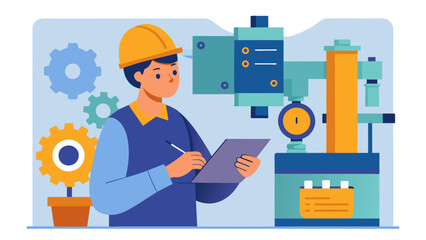 A person inspects a damaged piece of machinery in a factory taking notes and documenting the evidence of the mechanical failure for an