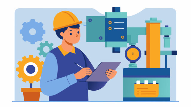 A person inspects a damaged piece of machinery in a factory taking notes and documenting the evidence of the mechanical failure for an