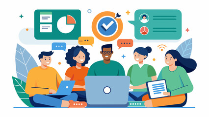 A group of people gathered around a laptop learning about their rights and options in credit score disputes through online resources and