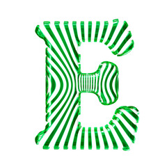 White symbol with green vertical ultra-thin straps. letter e
