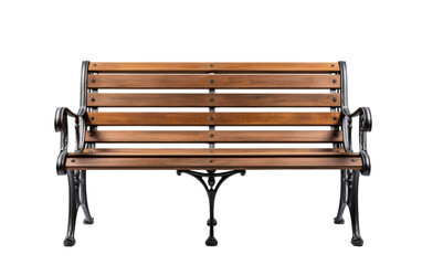 A wooden bench rests elegantly atop a sleek metal frame