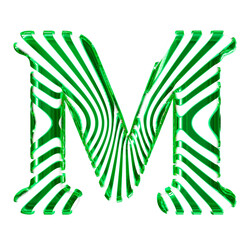 White symbol with green vertical ultra-thin straps. letter m